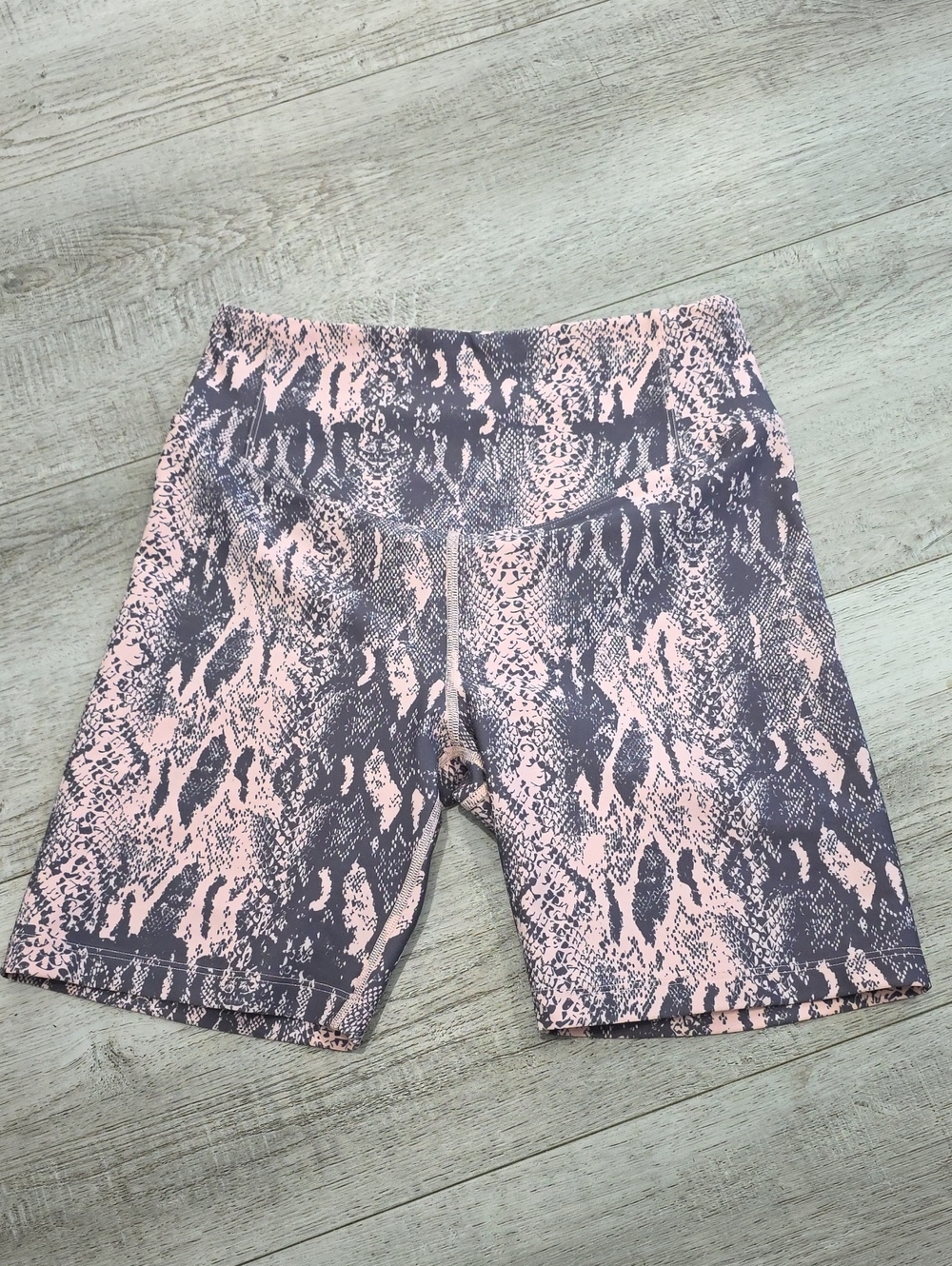 Lorna Jane Pink and Gray Snake Print Bike Shorts